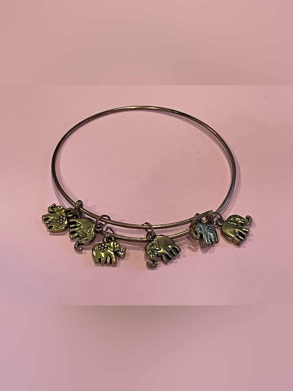 Gold Tone Elephant Charm Bangle Bracelet #0136